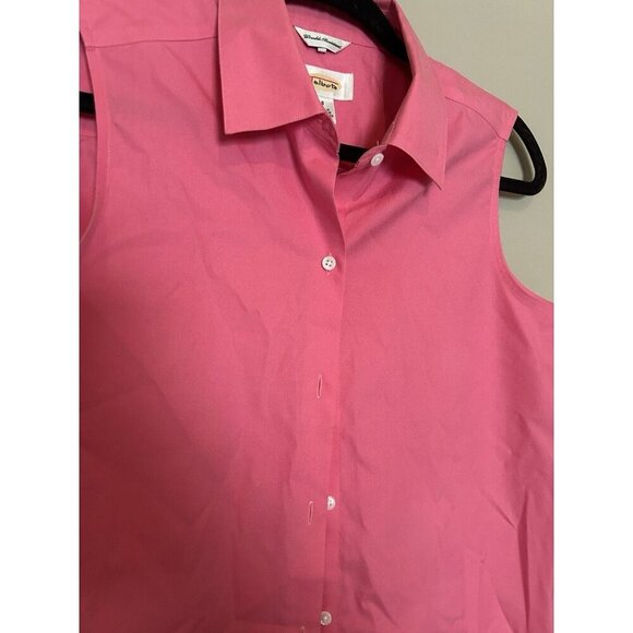 TALBOTS Women Cotton Collar Tank Top Button Front Pink Size 8 Sleeveless Blouse - Picture 2 of 6